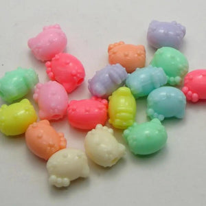 50 Mixed Pastel Acrylic Cat Beads Charms 14X12mm
