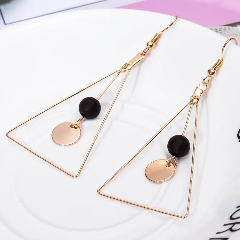 Triangle Tassel Drop Earrings Double Wooden Beads Dangle Charm Brown Ear