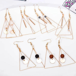 Triangle Tassel Drop Earrings Double Wooden Beads Dangle Charm Brown Ear