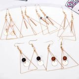 Triangle Tassel Drop Earrings Double Wooden Beads Dangle Charm Brown Ear