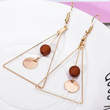 Triangle Tassel Drop Earrings Double Wooden Beads Dangle Charm Brown Ear