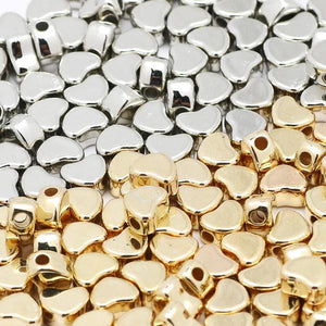100Pcs 6x7mm Silver Love Heart Beads CCB Charm Acrylic Spacer Beads