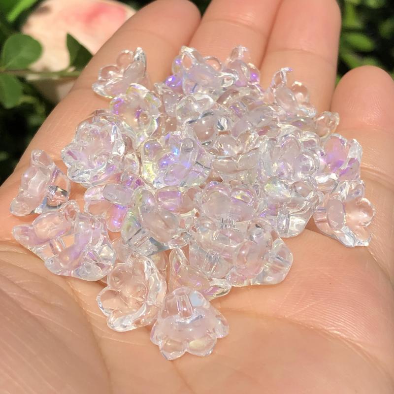30pcs Dark Purple Bell Orchid Flower Czech Crystal Glass Beads