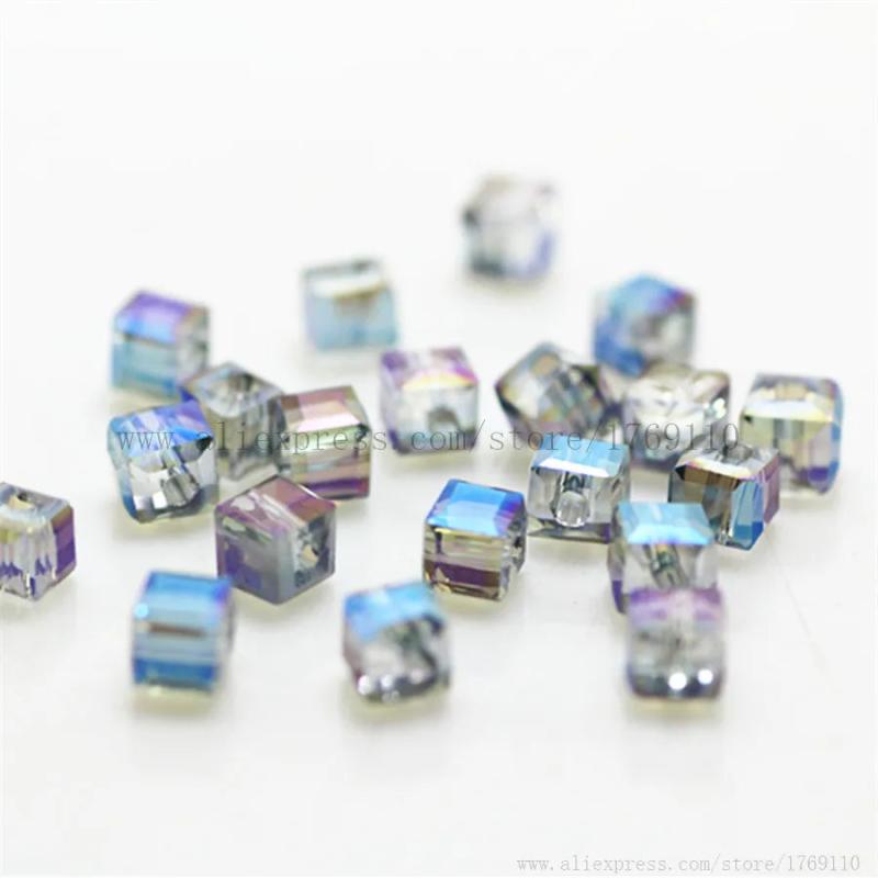 100pcs 4mm Square Crystal Beads Loose Spacer Bead for DIY Jewelry Making