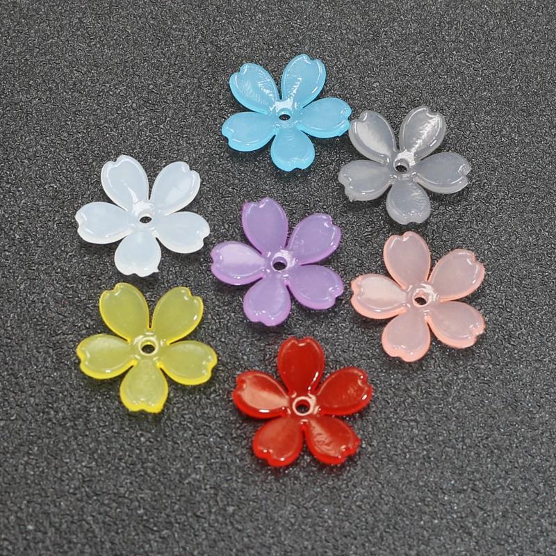 100 Mixed Jelly Acrylic Flower Bead 20mm Center Hole DIY Jewelry Charms