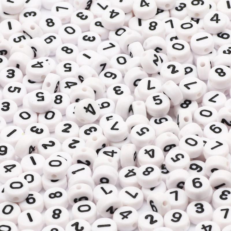 100-500pcs Mixed Digital Acrylic Beads Round Flat Spacer Number Beads