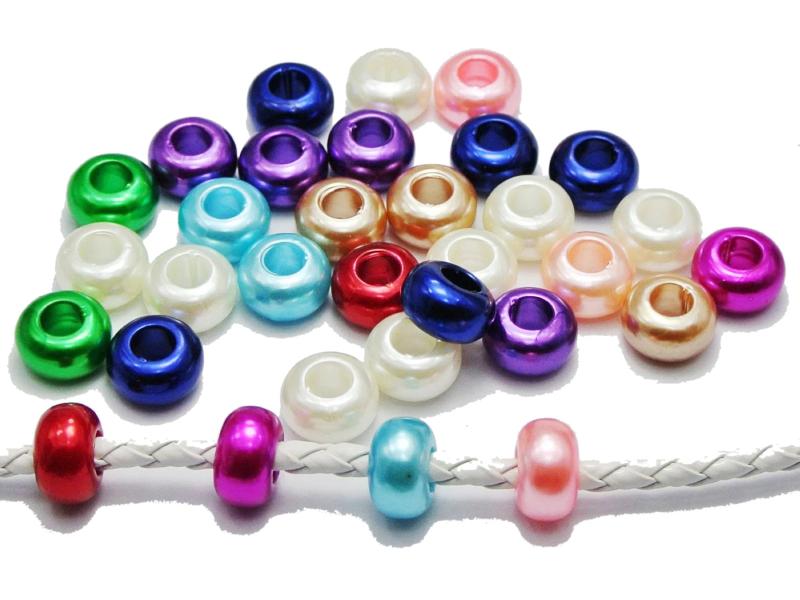 100 Mixed Acrylic Faux Pearl Rondelle Spacer Beads