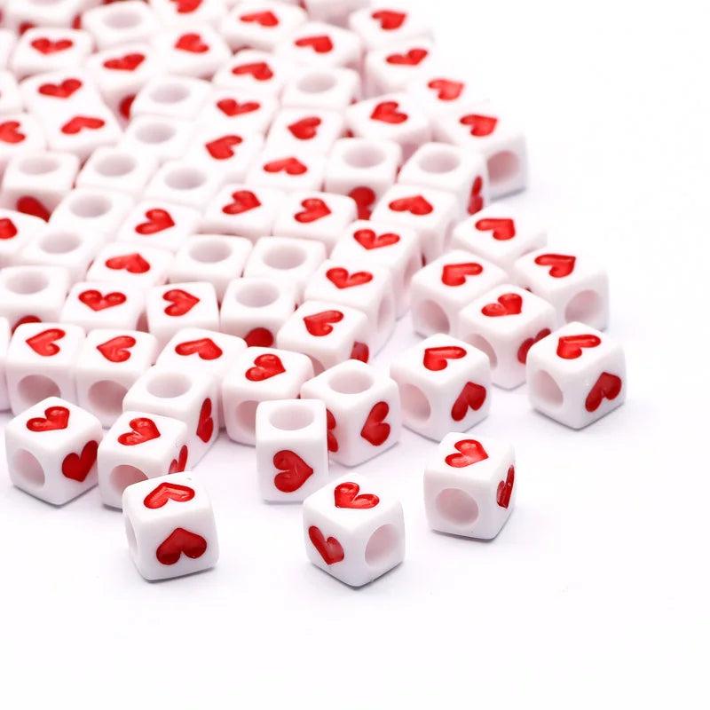 6mm 100pcs Heart Acrylic Beads Square Cube Loose Spacer Beads Jewelry Making