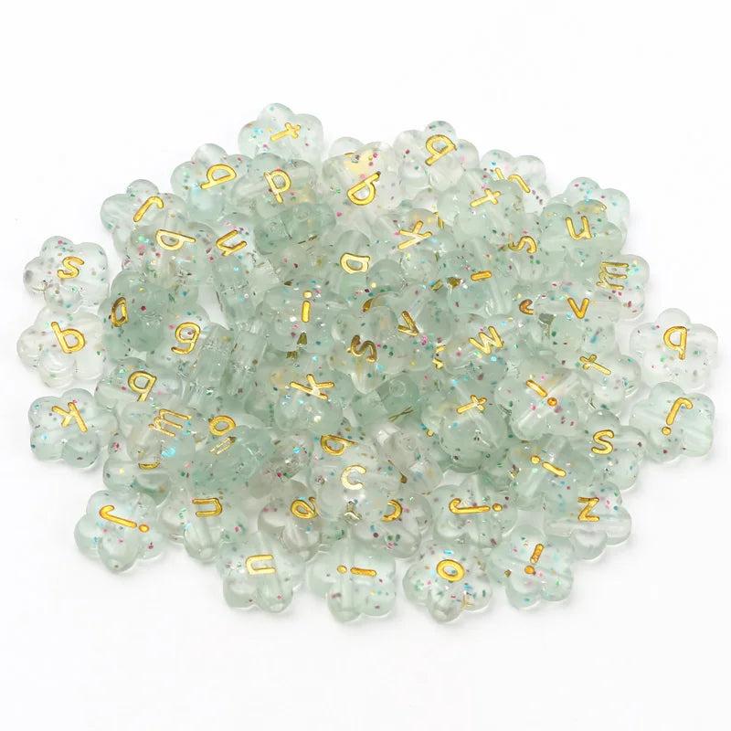 Sequin Acrylic Beads 50pcs Flower & Lowercase Letters for DIY Jewelry Making
