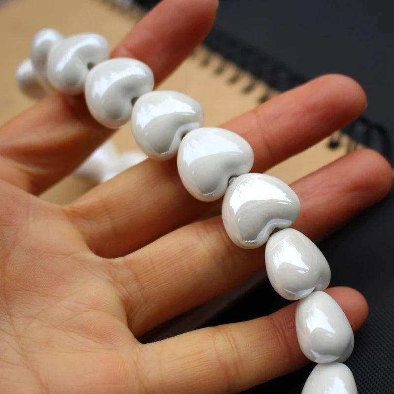 20Pcs Simply Heart Shape Ceramic Beads Multi-color for Bracelet DIY