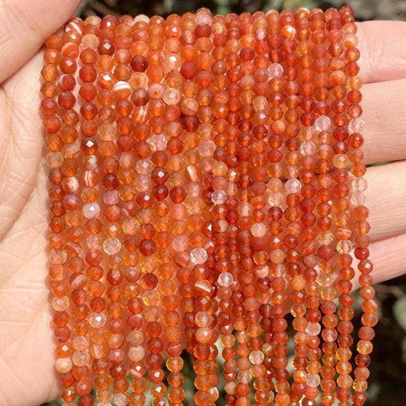 Natural Faceted Red Agate Carnelian Gemstone Round Spacer Beads 2-4mm