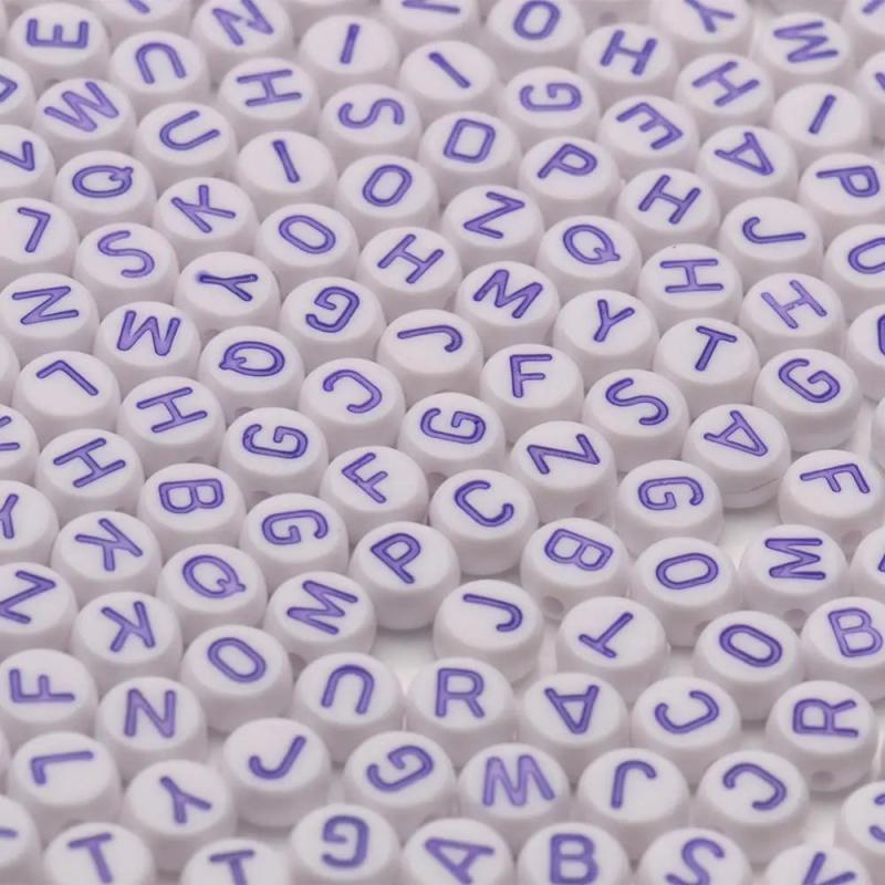 Purple Alphabet Letter Beads Charms Bracelet Necklace DIY Jewelry Making