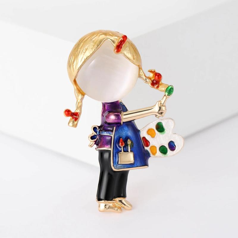 Colorful Enamel Painting Girl Brooch Metal Office Party Pin