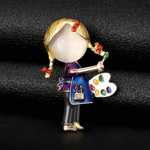 Colorful Enamel Painting Girl Brooch Metal Office Party Pin