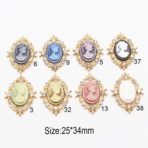 10Pcs Retro Beauty Head Rhinestone Bow DIY Alloy Clothing Hairpin Decoration