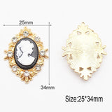 10Pcs Retro Beauty Head Rhinestone Bow DIY Alloy Clothing Hairpin Decoration