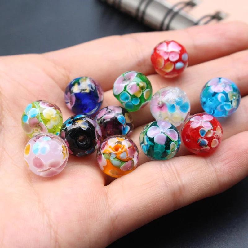 10Pcs 12mm 14mm Glass Lampwork Beads Flower Mix for Jewelry Making
