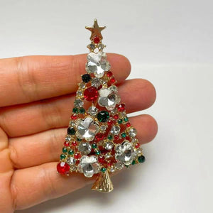 Multi-Color Rhinestones Paved Christmas Tree Brooch
