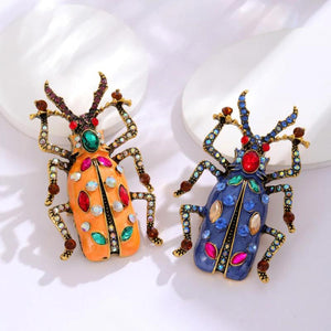 Vintage Beetle Drill Animal Insects Brooch Pin for Women