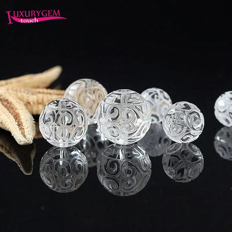 Crystal Stone Carving Round Beads High 8/10/12/14/16/18mm DIY Jewelry 1Pc