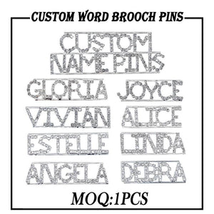 GRANDBLING bling Personalized Word Brooch Pins Crystal Custom Name Lapel Pins