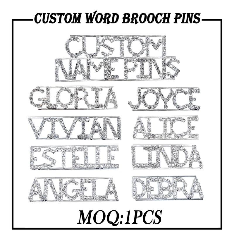 GRANDBLING bling Personalized Word Brooch Pins Crystal Custom Name Lapel Pins