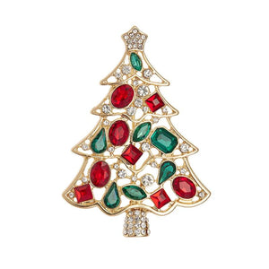 Christmas Tree Brooch w/ Colored Rhinestones