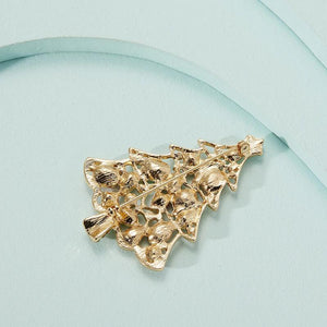 Christmas Tree Brooch w/ Colored Rhinestones