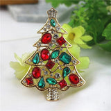 Christmas Tree Brooch w/ Colored Rhinestones