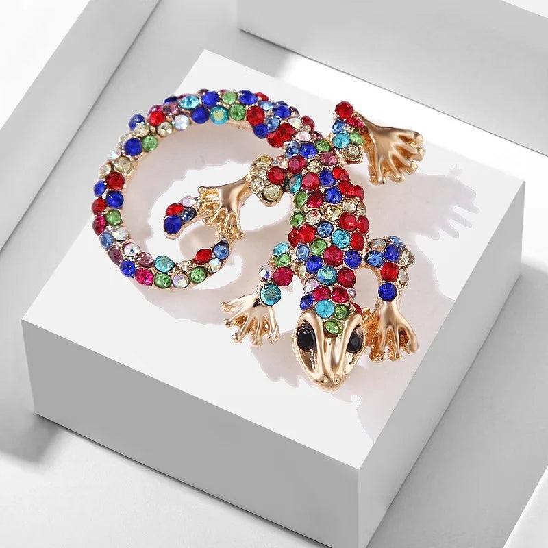 Retro Rhinestone Lizard Cardigan Brooch