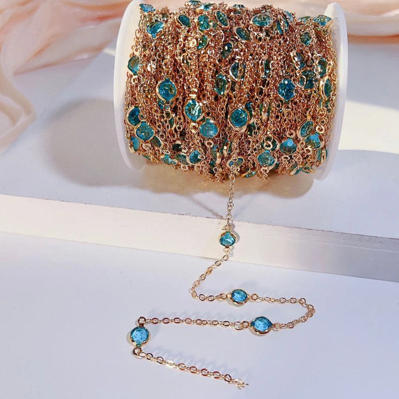 6mm Rhinestone Copper Chains Glass Bead Necklace