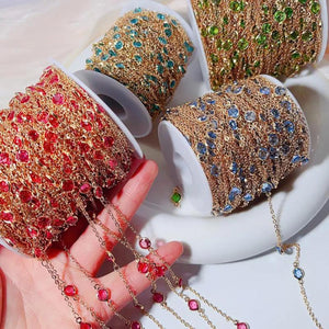 6mm Rhinestone Copper Chains Glass Bead Necklace