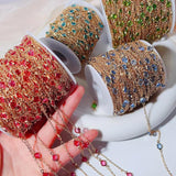 6mm Rhinestone Copper Chains Glass Bead Necklace