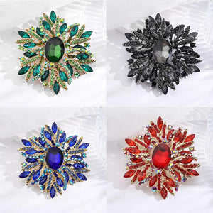 Women Big Rhinestone Brooch Lapel Pins Crystal Flower Jewelry