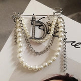 Crystal Letter D Pearl Chain Tassel Brooches for Women