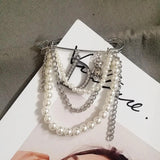 Crystal Letter D Pearl Chain Tassel Brooches for Women