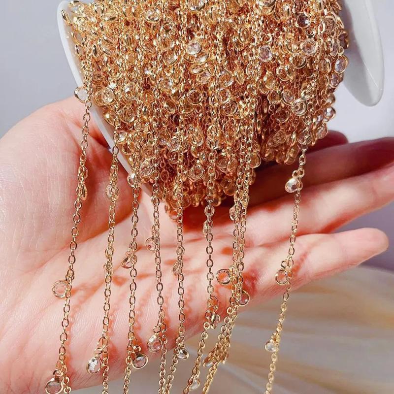 Rhinestone Pendant Chains 4mm Crystal Beads Copper Chains Glass Bead Necklace