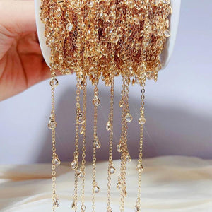 Rhinestone Pendant Chains 4mm Crystal Beads Copper Chains Glass Bead Necklace