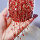 Rhinestone Pendant Chains 4mm Crystal Beads Copper Chains Glass Bead Necklace