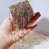 Rhinestone Pendant Chains 4mm Crystal Beads Copper Chains Glass Bead Necklace