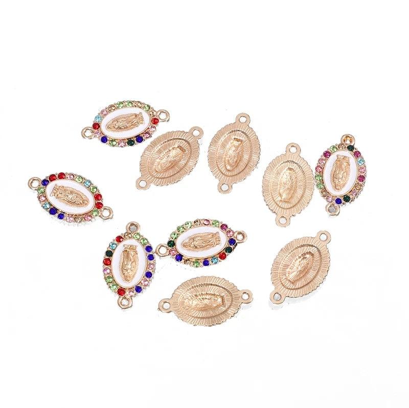 10pcs Crystal Glass Beads Virgin Mary Charms Connectors for Jewelry