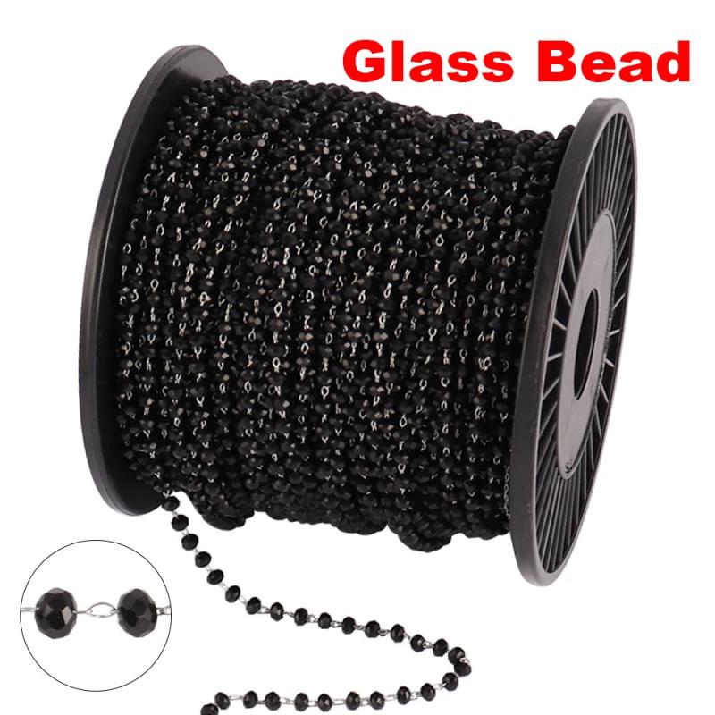 1 Meter Glass Beads Chain Stainless Steel Chain Jewelry Making