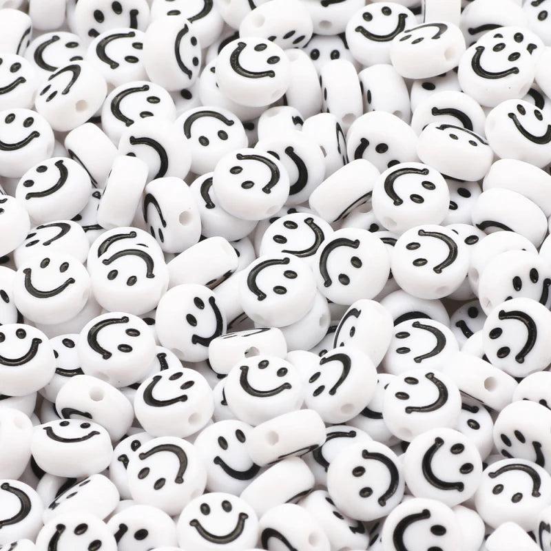 Rainbow Acrylic Beads 4x7mm 100pcs Flat Round Smiling Pattern Jewelry Making DIY