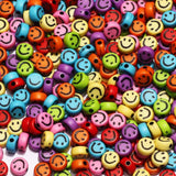 Rainbow Acrylic Beads 4x7mm 100pcs Flat Round Smiling Pattern Jewelry Making DIY