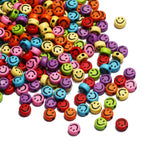 Rainbow Acrylic Beads 4x7mm 100pcs Flat Round Smiling Pattern Jewelry Making DIY