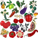 Enamel Cherry Plant Fruit Brooch Vintage Crystal Pearl Lady Jewelry