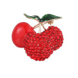 Enamel Cherry Plant Fruit Brooch Vintage Crystal Pearl Lady Jewelry
