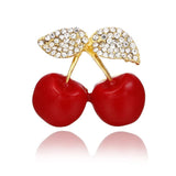 Enamel Cherry Plant Fruit Brooch Vintage Crystal Pearl Lady Jewelry