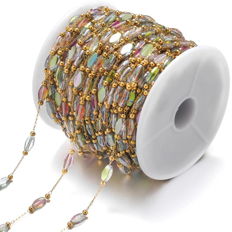 1m Stainless Steel Rhomboid Glass Crystal Beads Chain for DIY Necklace Making
