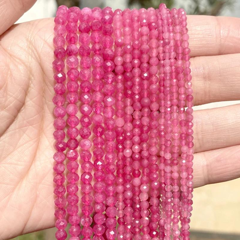 Faceted Rose Red Quartz Gemstone Round Loose Beads 2-4mm
